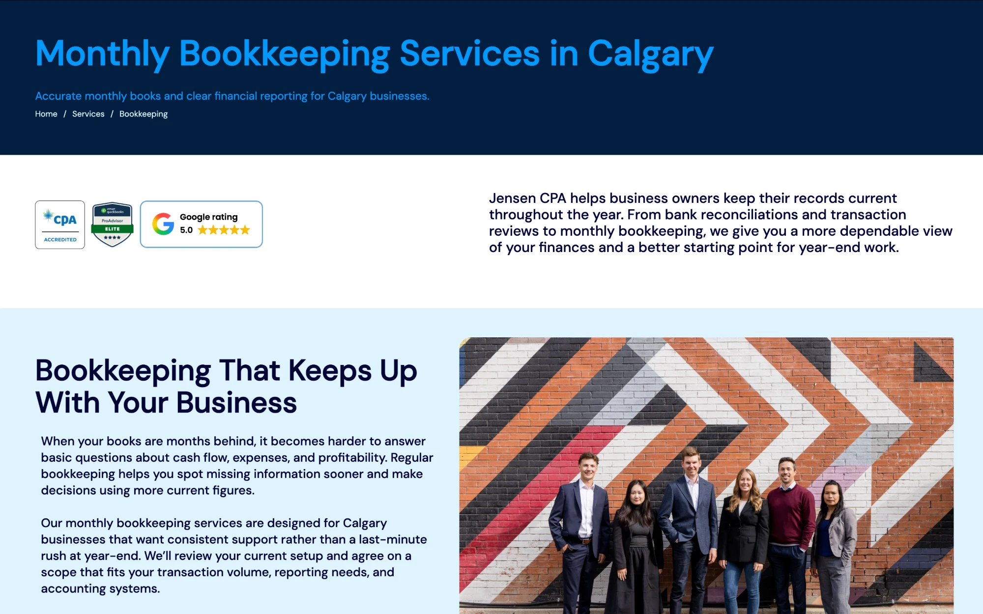 Jensen CPA monthly bookkeeping services page